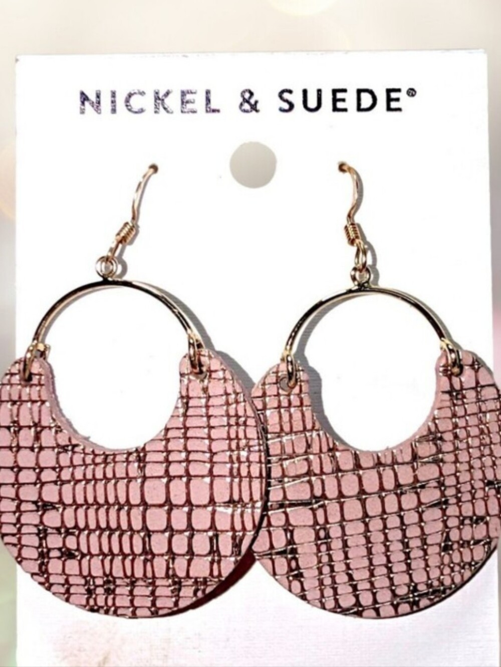 Nickel & Suede Textured Pink Earrings-NEW Pink w/ Gold Textured Accents & Gold